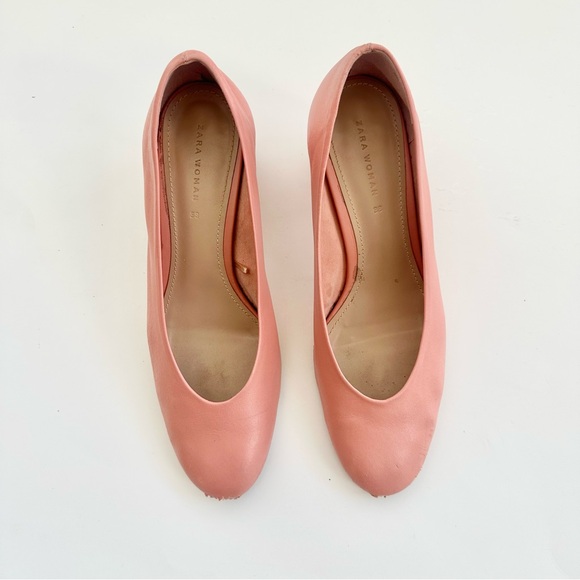 ZARA | BALLET SHOES GENUINE LEATHER ROUND TOE LOW PROFILE BLOCK KITTEN HEELS 38 - Picture 2 of 10